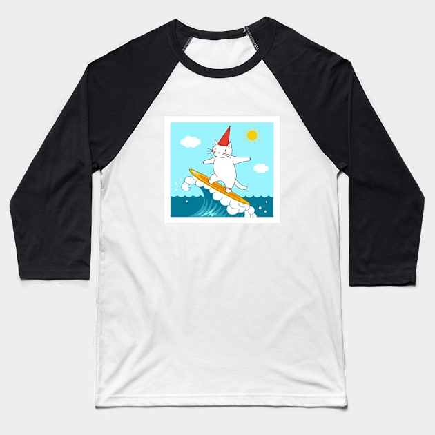 White Cat’s postcards: ride the wave Baseball T-Shirt by runcatrun